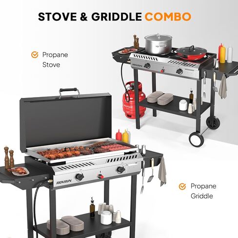 ROVSUN 2 Burner Outdoor Propane Gas Stove with Auto-ignition, Regulator & Shelf, 150,000 BTU Powerful Stand Cooker for Backyard Patio Cooking Home Brewing Canning Turkey Frying in Saudi Arabia