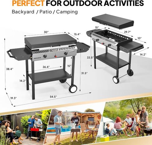ROVSUN 2 Burner Outdoor Propane Gas Stove with Auto-ignition, Regulator & Shelf, 150,000 BTU Powerful Stand Cooker for Backyard Patio Cooking Home Brewing Canning Turkey Frying in Saudi Arabia