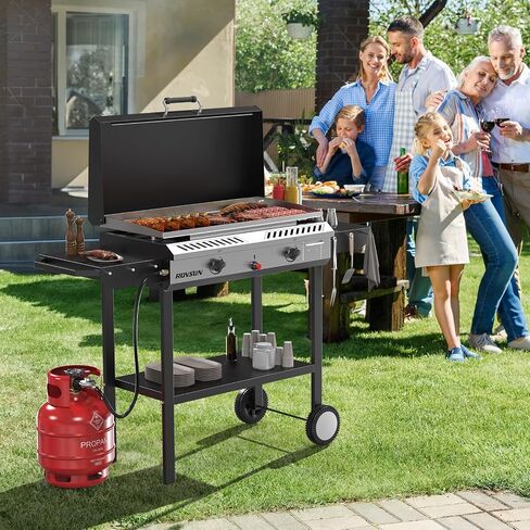 ROVSUN 2 Burner Outdoor Propane Gas Stove with Auto-ignition, Regulator & Shelf, 150,000 BTU Powerful Stand Cooker for Backyard Patio Cooking Home Brewing Canning Turkey Frying in Saudi Arabia