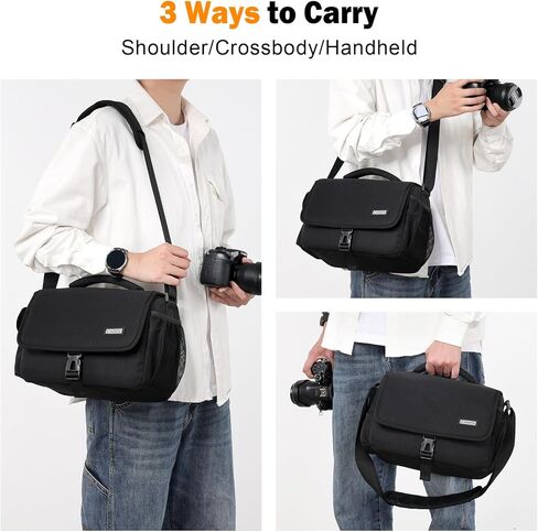 CADeN Camera Bag Case Shoulder Crossbody Bag Compatible for Nikon, Canon, Sony, DSLR SLR Mirrorless Cameras and Lenses (1.0 Black, Large) in Kuwait