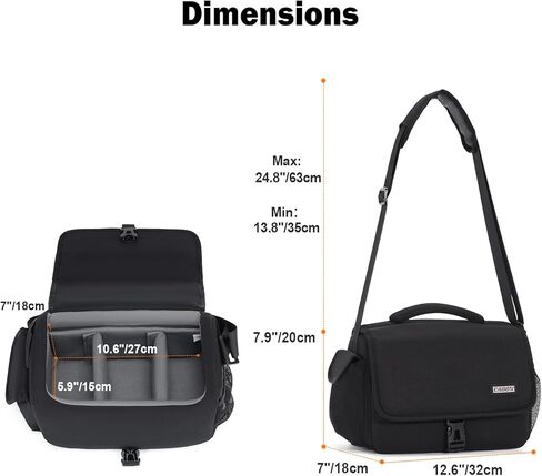 CADeN Camera Bag Case Shoulder Crossbody Bag Compatible for Nikon, Canon, Sony, DSLR SLR Mirrorless Cameras and Lenses (1.0 Black, Large) in Kuwait