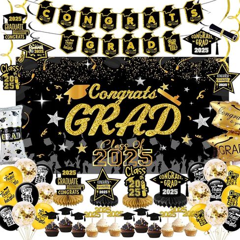 108PCS 2024 Graduation Party Decorations-Graduation Table Decorations Class of 2024 Set-Cupcake Toppers, Centerpiece, Tablecloth, Ballons, Party Favor Boxes, Candy Labels, Banners&Cupcake Stand 2024 in Kuwait