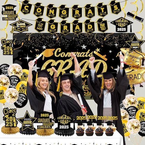 108PCS 2024 Graduation Party Decorations-Graduation Table Decorations Class of 2024 Set-Cupcake Toppers, Centerpiece, Tablecloth, Ballons, Party Favor Boxes, Candy Labels, Banners&Cupcake Stand 2024 in Kuwait