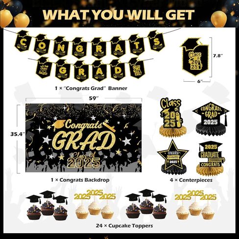 108PCS 2024 Graduation Party Decorations-Graduation Table Decorations Class of 2024 Set-Cupcake Toppers, Centerpiece, Tablecloth, Ballons, Party Favor Boxes, Candy Labels, Banners&Cupcake Stand 2024 in Kuwait