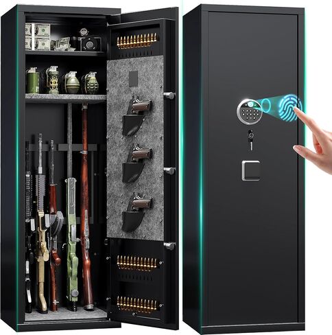 8 Gun Safe with 3 Pistol Pouches,No Assembly Required,Quick Access Biometric Large Gun Cabinet Lock,Tall Heavy-Duty Gun Safe for Home Rifle Pistols and Shotguns in Saudi Arabia