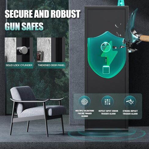 8 Gun Safe with 3 Pistol Pouches,No Assembly Required,Quick Access Biometric Large Gun Cabinet Lock,Tall Heavy-Duty Gun Safe for Home Rifle Pistols and Shotguns in Saudi Arabia