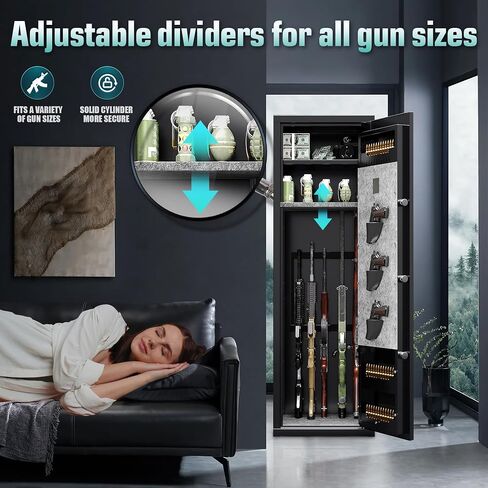8 Gun Safe with 3 Pistol Pouches,No Assembly Required,Quick Access Biometric Large Gun Cabinet Lock,Tall Heavy-Duty Gun Safe for Home Rifle Pistols and Shotguns in Saudi Arabia