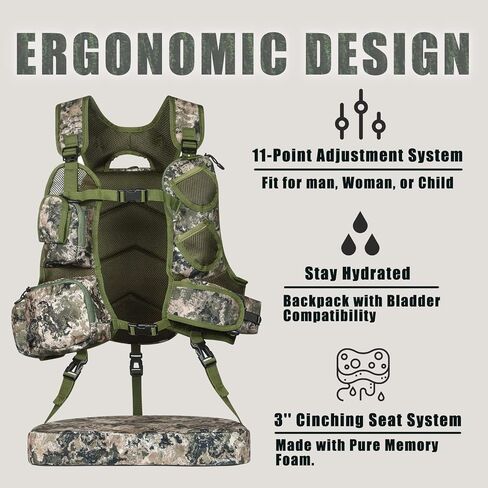 Turkey Vest,Turkey Hunting Vest with Seat: Lightweight Turkey Hunting Vest with Game Pouch, Adjustable Turkey Hunting Accessories in Saudi Arabia