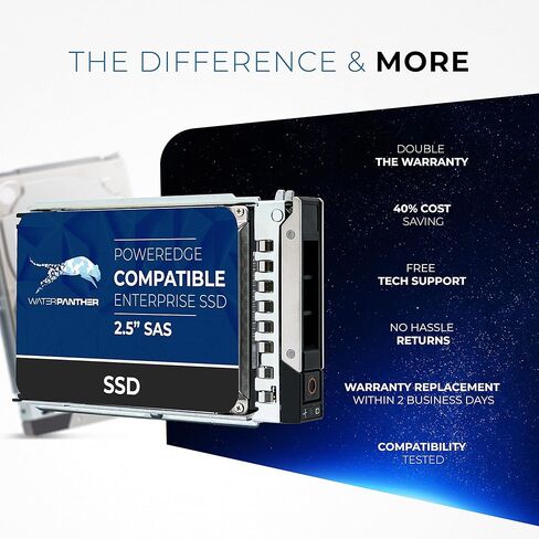 Panther Water 800GB SAS 12GBPS 2.5 بوصة × 15 مم SSD في 14G/15G/16G صينية متوافقة مع خوادم Dell PowerEdge 0xcrdv 0y2m2r R340 R640 R450 R650 C6600 NX440 T440 (Reneded) in Kuwait