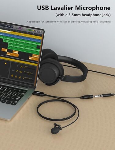 MillSO USB PC Microphone Plug & Play Mini USB Microphone Omnidirectional External USB Lavalier Microphone for Computer, Laptop, YouTube, Meeting, Recording, Podcasting, Gaming - 1.5m/4.9ft in Kuwait