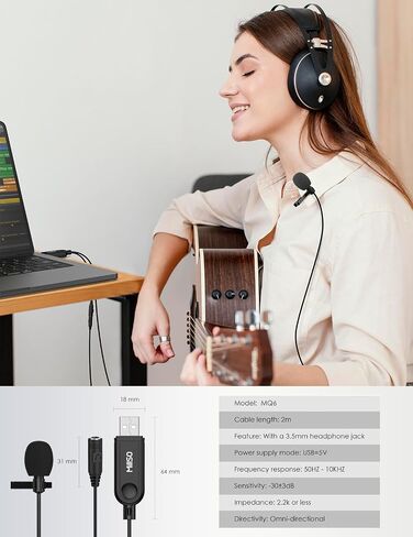 MillSO USB PC Microphone Plug & Play Mini USB Microphone Omnidirectional External USB Lavalier Microphone for Computer, Laptop, YouTube, Meeting, Recording, Podcasting, Gaming - 1.5m/4.9ft in Kuwait