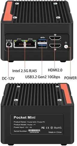 N355 Mini PC 4-Bay NAS Server Pocket Host X86 P6 Lake-N355(Upgraded intelN305) 4M.2 NVMe Expansion Slots, DDR5 4800MHz, Dual 2.5G Network Cards (NO RAM NO SSD) in Saudi Arabia