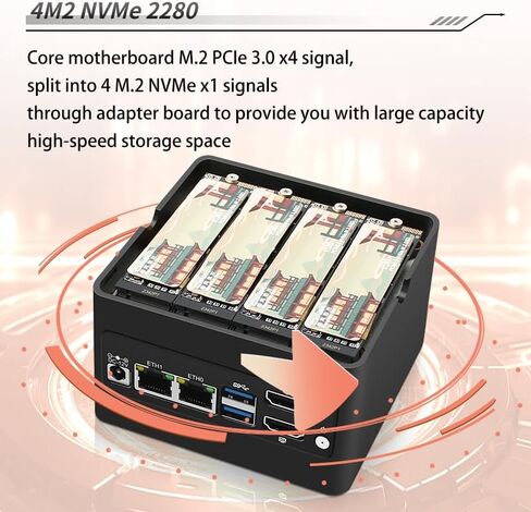 N355 Mini PC 4-Bay NAS Server Pocket Host X86 P6 Lake-N355(Upgraded intelN305) 4M.2 NVMe Expansion Slots, DDR5 4800MHz, Dual 2.5G Network Cards (NO RAM NO SSD) in Saudi Arabia