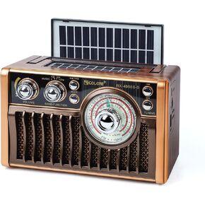 Portable AM FM Radios, Retro Radios with High-Powered Speakers, Support USB Power and Solar Panels Charging.Bluetooth TF Card (Rose Gold)