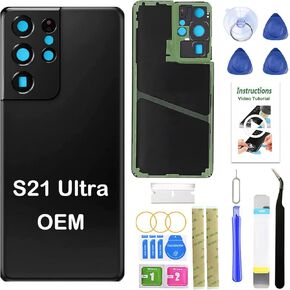 LEAFE for Samsung Galaxy S22 Ultra Back Glass Replacement, Back Cover Replacement for Samsung Galaxy S22 Ultra 5G (6.8 inchs) with Repari Tools and Pre-Installed Adhesive (Phantom Black)