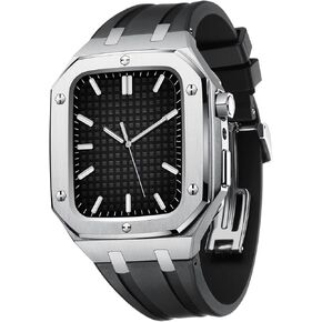 For Band Case 45mm 44mm Rugged Strap with Shockproof Bumper Case, Men Women Sports Military Band Protective case only for iWatch Series 7 SE 6 5 4