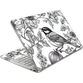 Laptop Skin Decal HP 14" - Black White Botanical, Laptop Cover Sticker, No Cutting Required, No Bubble, Waterproof, Scratch Resistant - Including Wide Screen and Wrist Pad