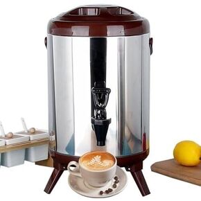 Stainless Milk Bucket Stainless Steel Hot Water Dispenser with Cover and Spigot 6L/8L/10L/12L Large Capacity Insulated Barrel Milk Tea Bucket Coffee Urn(B,6L)