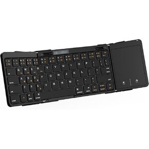 Foldable Bluetooth Keyboard with Trackpad, Full-Size Portable Pocket-Sized Wireless Travel Keyboard for iPad/iPhone/Smartphone/Tablet/PC/Laptop with Lockable Fold