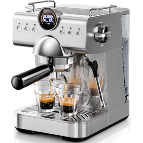 Kismile Espresso Machine with Cold Brew, Professional Espresso Maker with Milk Frother Steam Wand for Latte & Cappuccino, Espresso Coffee Machine with LED Display for Home Use(Stainless Steel)