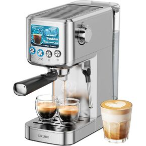 Espresso Machine 20 Bar with Milk Frother, Stainless Steel Coffee Maker with 42 oz Removable Water Tank for Cappuccino, Latte&Cold Brew, Home&Office, Silver