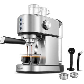 AMZCHEF Professional Espresso Machine 20 Bar, Stainless Steel Espresso Maker with Dual Wall Filters & Smart Controls, Compact Coffee Maker for Cappuccino, Latte, Ideal for Office & Home Use Gifts