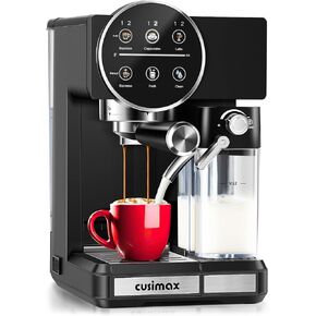 CUSIMAX Expresso Coffee Maker with Milk Frother, Cappuccino Machine Makes Espresso, Cappuccino, and Lattes with One-Touch Ease, and the Manual Mode Makes Creative Coffees with Cleaning Function