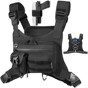 Tactical Running Chest Bag with Anti-Bounce Design, Water-Repellent & Concealed Pistol Holster – Adjustable 4-Strap, Water Bottle Holder, Reflective Safety for Hiking, Cycling, Workouts
