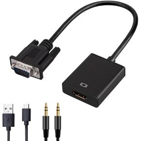 VGA to HDMI Adapter Converter 1080P with Audio USB Power Cable for Monitors HDTV Projector Desktop, Plug and Play No Driver
