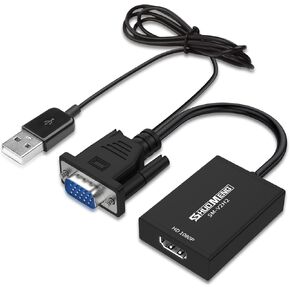 VGA to HDMI Adapter with Audio, VGA Source to HDMI Display Converter, Male to Female 1080P@60Hz for Computer to Laptop,Projector, Monitor