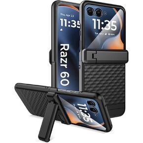 Miimall Hard Cover for Motorola Razr 2025 Case with Screen Protector Stand, [Hinge Protection][Full Body Protection] Non-Slip Anti-Scratch Matte Thin Phone Case for Motorola Razr 60 Shockproof, Black