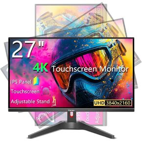 Touchscreen Gaming Monitor 27 Inch 4K UHD(3840x2160) IPS Computer Monitor, 60Hz, Ultra-Thin Bezel, HDMI, DisplayPort, 400 cd/㎡, VESA, Tilt Adjustable