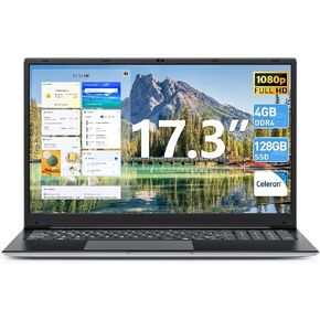 SGIN 17.3 Inch Laptop Computer, Windows 11 Laptops with Celeron I3 Processor, 4GB DDR3 128GB SSD, 60800mWh Battery, FHD IPS Display, HDMI, Type-C, Numpad, 5G WiFi, BT4.2, for Business and Students