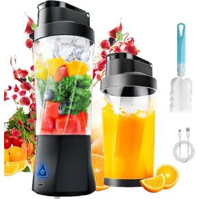 الخلاط المحمول ، الخلاط الشخصي 24 أوقية من أجل Shakes & Smoothies ، 6000 مللي أمبير في الساعة ، و SPOUT-LID-LID-LID و SIP ، BPA Free ، USB-C Rechargebale وذاتي التنظيف الذاتي مع 6 شفرة حادة ، أسود ، أسود