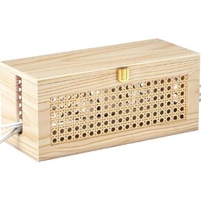 Cable Management Box, Cable Organizer Box Safe for Kids and Pets, 2 Open Slots Cords Hider Box for Power Strips, Computer Router, USB Hub 12.5" x 5.1" x 5.5", Natural