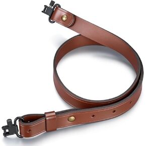 CVLIFE Two Point Sling Leather Gun Sling with Removable Swivels, Adjustable Leather Rifle Sling for Outdoor Sports