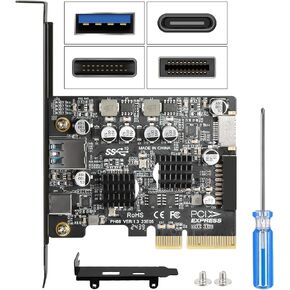 PCIe to USB C/A 3.2/3.1 Gen 2 Expansion Card, 5 Ports (3X Type C - 2X Type A) 10+10Gbps, USB C PCIe Card for PC Internal Hub, PCI-E Add-On Adapter Host Controller