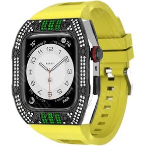 مجموعة تعديل حالة الماس الفاخرة ، إطار إطار معدني لحالة النطاق 7 ، حزام 44 مم 45 مم لـ IWatch 7 6 5 4 (بواسطة الماس ، 44 مم ل 6/5/4/SE