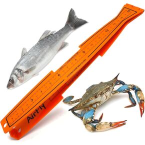 AirFly Folding Fish Measuring Board – 32in Ruler with Built-in 3.25", 5", 5.75" Gauges – Dungeness, Blue Crab, Lobster – Ruler for Boat, Shore, Kayak – Orange, Designed in USA