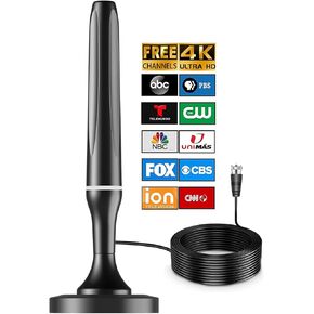Digital TV Antenna for Smart Tv Indoor TV Antenna for Tv Without Cable with Strong Magnetic Base, 360° Reception HD Antenna for TV Indoor 4k -10FT Long Cables (Orange-Deep)