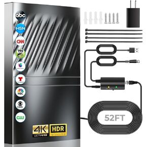 3200+ Miles TV Antenna, 2025 Strongest Digital Antenna for Smart TV Indoor Outdoor, HDTV Antenna for Local Channels with Amplifier Signal Booster-52ft Coax Cable/AC Adapter