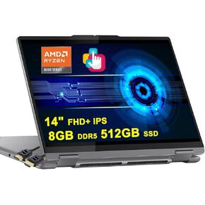 Lenovo Yoga 7 2-in-1 AI PC Laptop | 14 "FHD + Touch | AMD ZEN4 6-Core Ryzen 5 8640HS (> I7-1255U) | 8GB DDR5 512GB SSD | بصمة الإصبع الخلفية FHD IR CAMPAY CAMBACY LING-URISTING WIN11 + HDMI Cable Cable