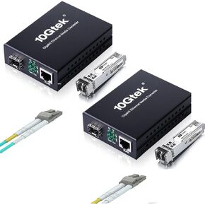 1m OM3 LC to LC Fiber Cable with 1 Pair of Fiber to Ethernet Media Converter, Gigabit Multimode SFP LC Converter, 1000Base-SX to 10/100/1000M RJ45, MMF, 850nm, up to 500m