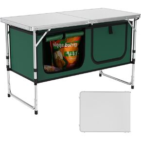Camping Table, Folding Camping Table with Storage, Lightweight & Portable, 3 Heights Adjustable Folding Table for BBQ, Camping, Picnic and Indoor Use, Grey