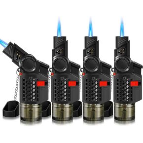4 Pack of Torch Lighter, 30° & 45° Rotatable Windproof Jet Flame, with Safety Lock, Butane Gas Refillable Mini Jet Torch Lighters for Candle, Grill, Firework (NO Gas)