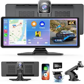 FAHREN Wireless Apple Carplay Screen for Car, 10.26" CarPlay & Android Auto Car Tablet with 4K Dash Cam & 2K Backup Camera, Audio Receivers, Carplay Radio, Voice Control/Music Play/GPS Navigation in Kuwait