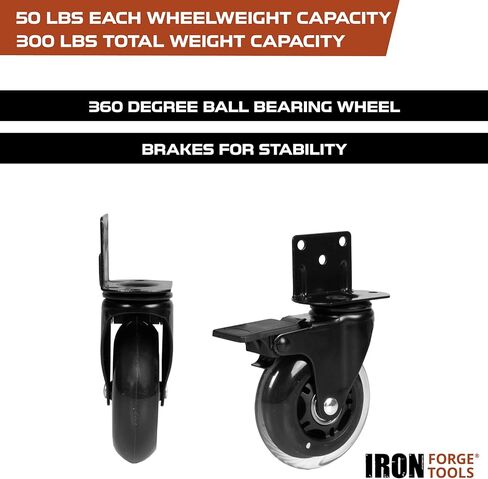 Side Mount Casters Set of 4 Heavy Duty- Swivel Caster Wheels for Furniture Legs, Table, Workbench, Cart, Bed, Black Powder Coated L-Shaped Plate 3 Inch Caster Wheels, 300lbs Capacity in Kuwait