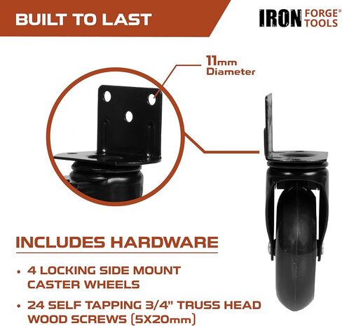 Side Mount Casters Set of 4 Heavy Duty- Swivel Caster Wheels for Furniture Legs, Table, Workbench, Cart, Bed, Black Powder Coated L-Shaped Plate 3 Inch Caster Wheels, 300lbs Capacity in Kuwait