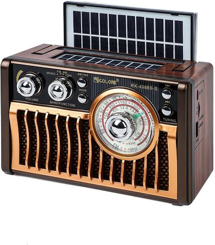 Portable AM FM Radios, Retro Radios with High-Powered Speakers, Support USB Power and Solar Panels Charging.Bluetooth TF Card (Rose Gold) in Kuwait