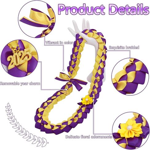 Graduation Lei 2024 in Blue and White Ribbon Leis for Graduation Braided Necklaces with 2024 Year Charm Class of 2024 Lei Accessories Graduation Gifts for Women and Men in Saudi Arabia
